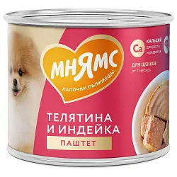 Влажный корм Мнямс На каждый день Паштет из телятины и индейки для щенков «ПРАВИЛЬНОЕ РАЗВИТИЕ» 200 г Влажный корм Мнямс На каждый день Паштет из телятины и индейки для щенков «ПРАВИЛЬНОЕ РАЗВИТИЕ» 200 г