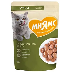 Влажный корм Мнямс На каждый день Кусочки в соусе с уткой для домашних кошек 85 г Влажный корм Мнямс На каждый день Кусочки в соусе с уткой для домашних кошек 85 г