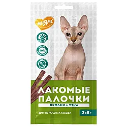 Лакомство Мнямс лакомые палочки для кошек с уткой и кроликом 3х5 г Лакомство Мнямс лакомые палочки для кошек с уткой и кроликом 3х5 г