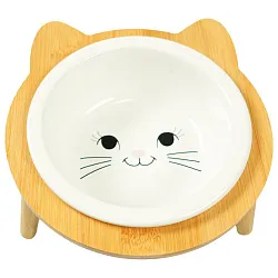 Миска Mr.Kranch Bamboo для кошек керамическая белая на бамбуковой подставке 400 мл Миска Mr.Kranch Bamboo для кошек керамическая белая на бамбуковой подставке 400 мл