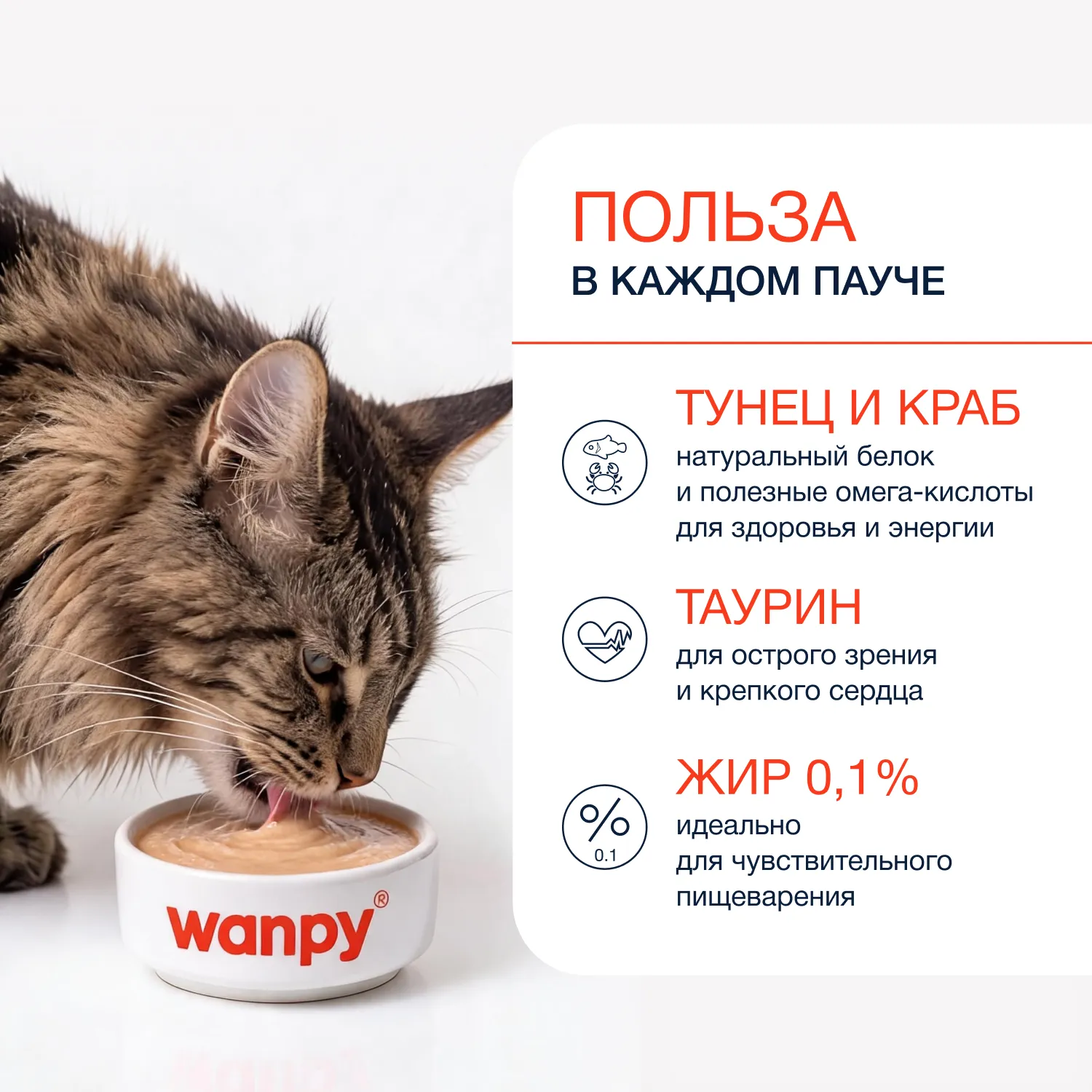 Wanpy Cat Лакомство для кошек «нежное пюре» из тунца и краба 70 г