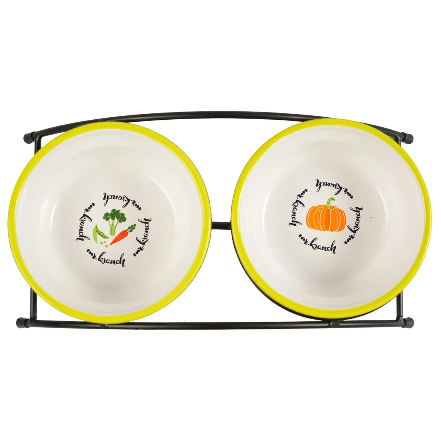 Миски Mr.Kranch на подставке для собак и кошек двойные 2x290 мл летние овощи салатовые