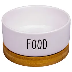 Миска Mr.Kranch Bamboo Food керамическая белая на бамбуковой подставке 340 мл
