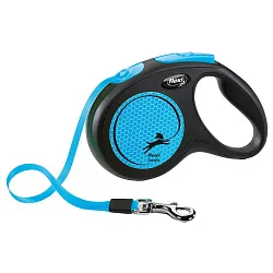flexi рулетка Neon New M (до 25 кг) лента 5 м, светоотражающая, голубой неон