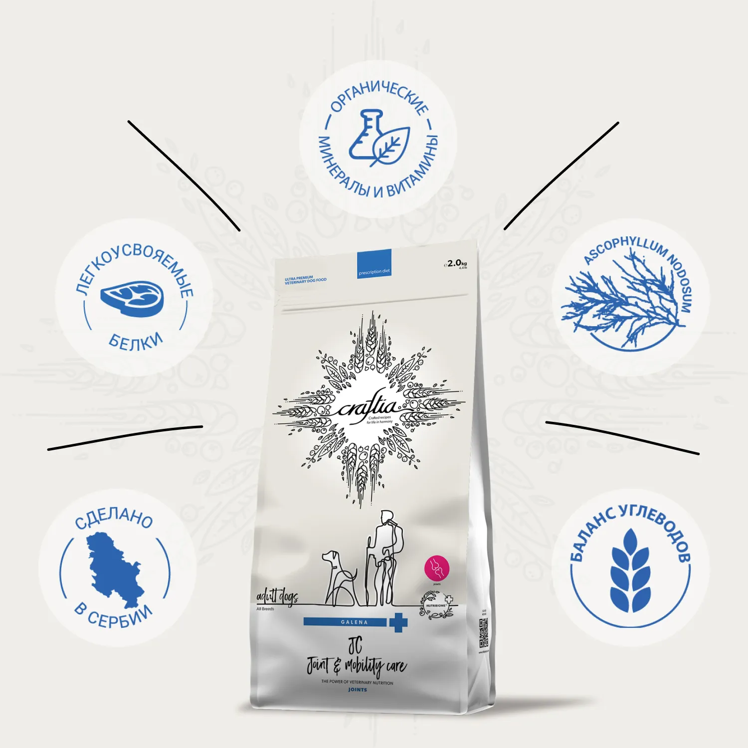 Ветеринарная диета CRAFTIA GALENA DOG JOINT & MOBILITY CARE Джоинт энд Мобилити для собак при заболевании суставов 2 кг