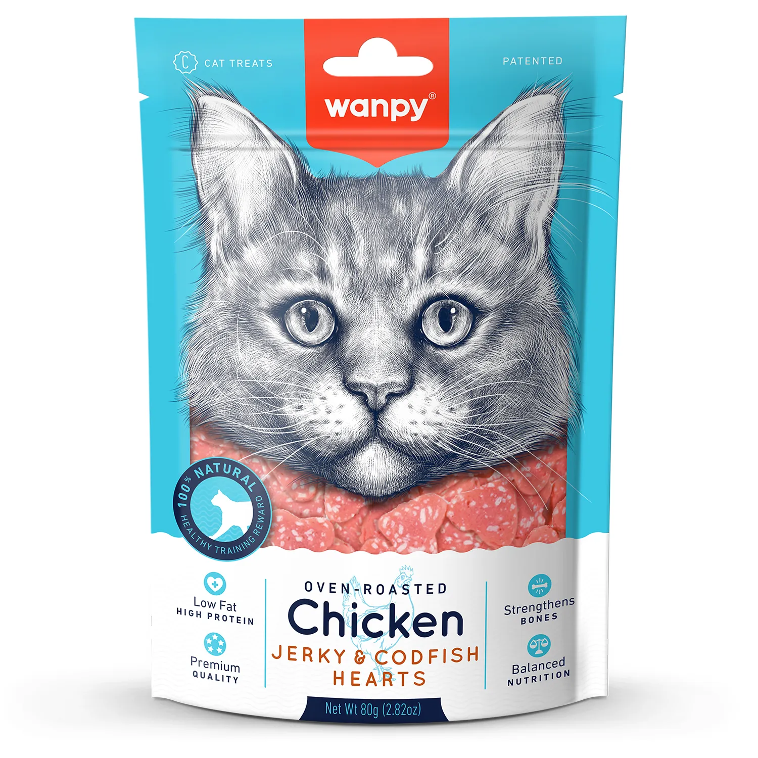 Wanpy Cat Лакомство для кошек «сердечки» из курицы с треской 80 г