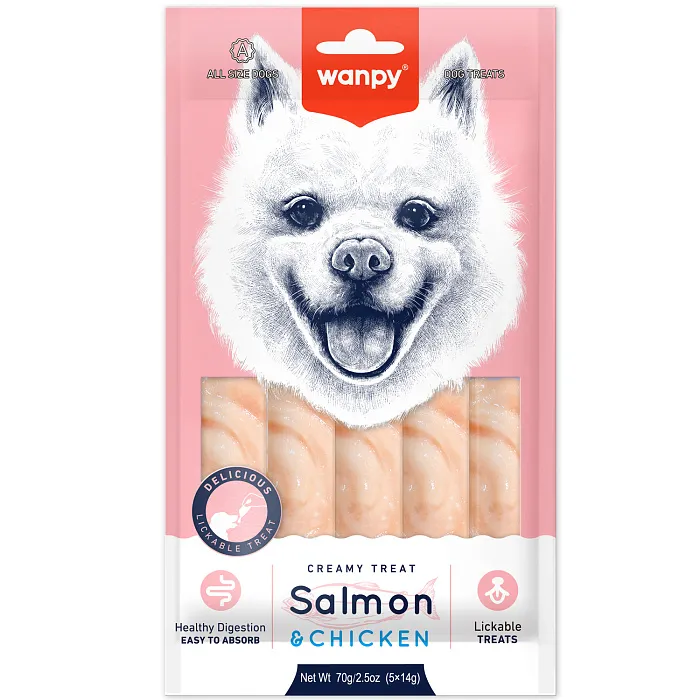 Wanpy Dog Крем лакомство для собак "нежное пюре" из лосося и курицы 70 г