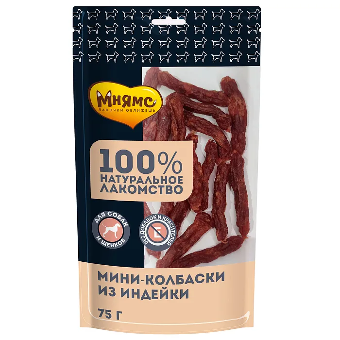 Лакомство Мнямс На каждый день для собак Мини-колбаски из индейки 75 г