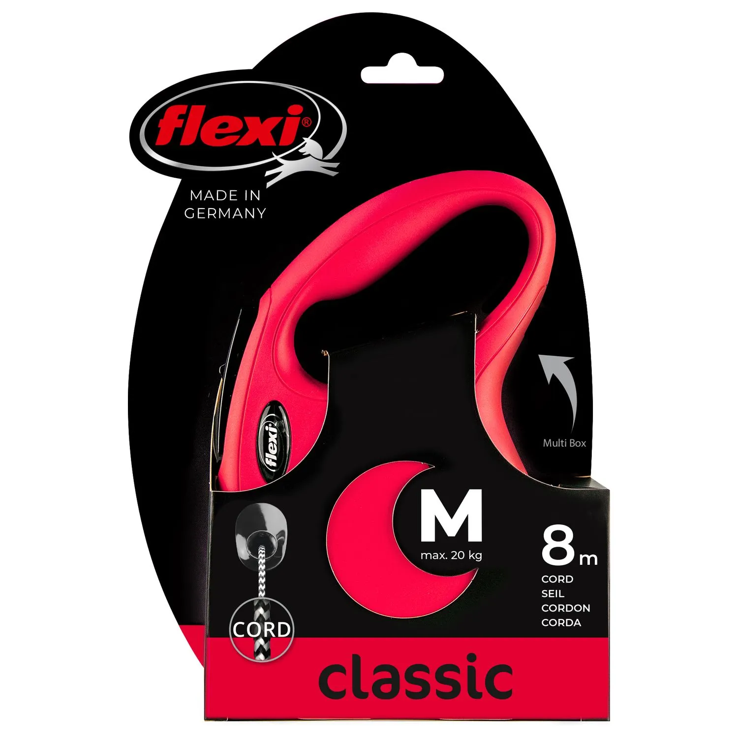 flexi рулетка New Classic M (до 20 кг) 8 м трос красная