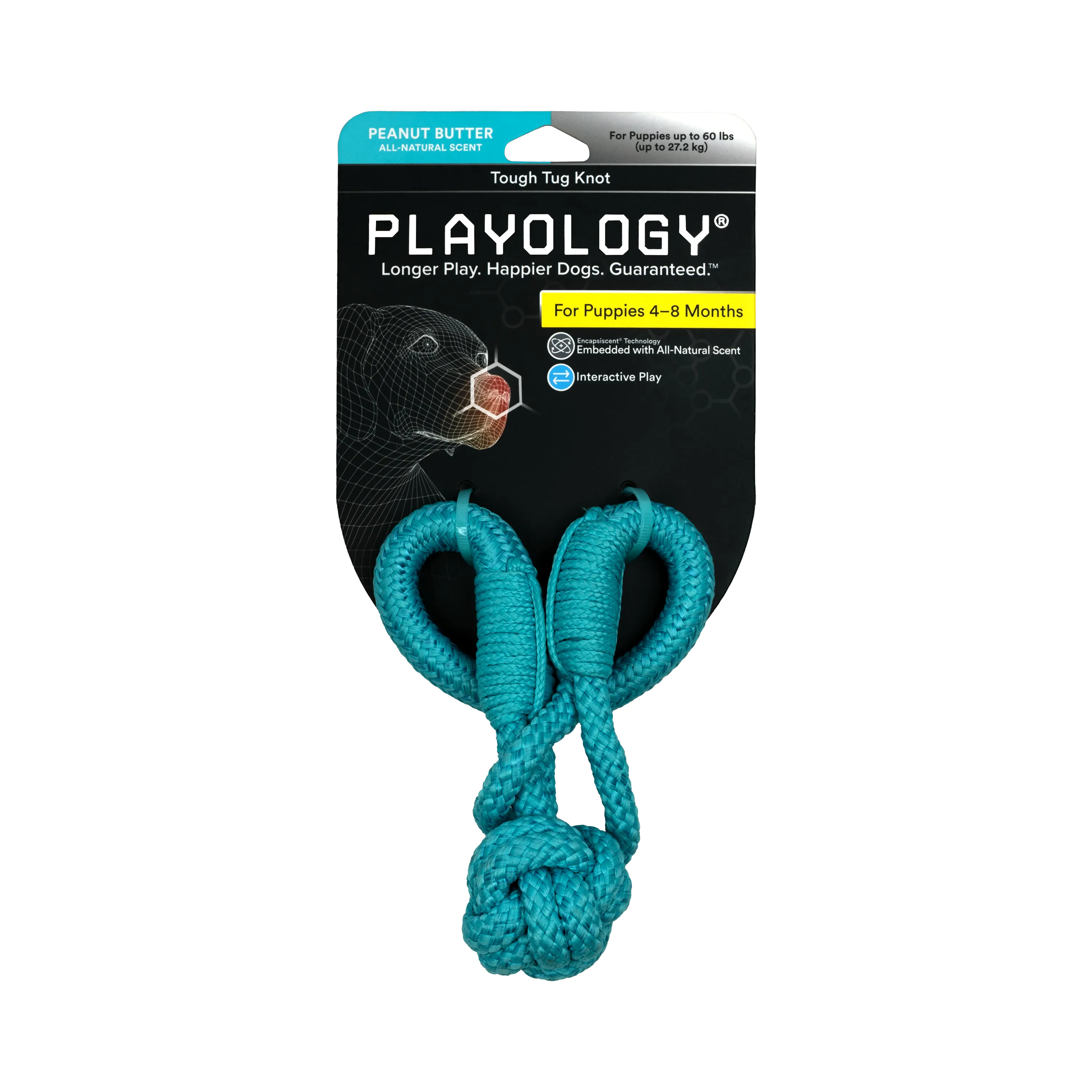 Playology жевательный канат TOUGH TUG KNOT для щенков 4-8 месяцев с ароматом арахиса, цвет голубой СКИДКА 50%