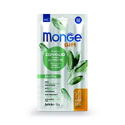 Лакомство Monge Gift Dental для кошек "Мягкие палочки" со свежим мясом кролика и шалфеем для чистки зубов 15 г Лакомство Monge Gift Dental для кошек "Мягкие палочки" со свежим мясом кролика и шалфеем для чистки зубов 15 г