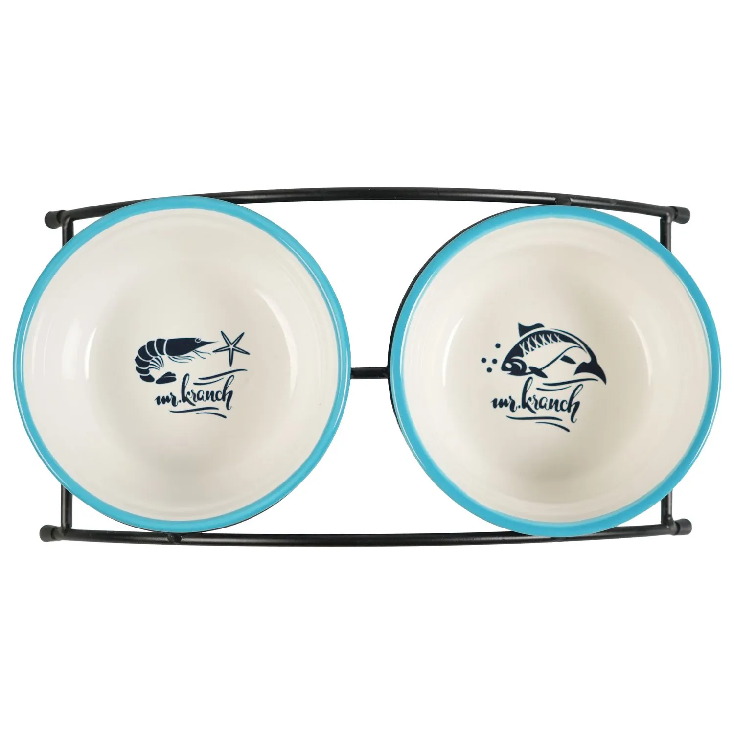 Миски Mr.Kranch на подставке для собак и кошек двойные 2x290 мл fish&chips голубые