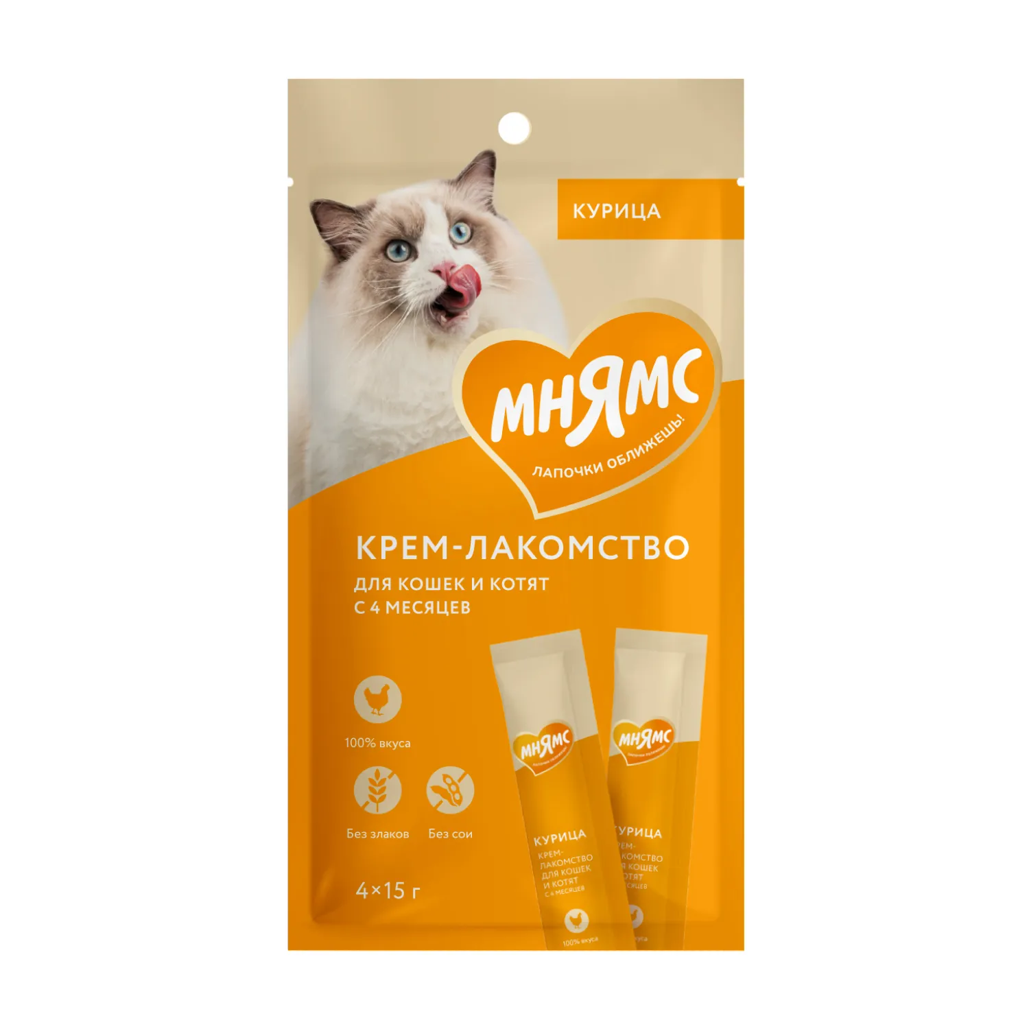 Крем-лакомство Мнямс для кошек с курицей 15 г х 4 шт.