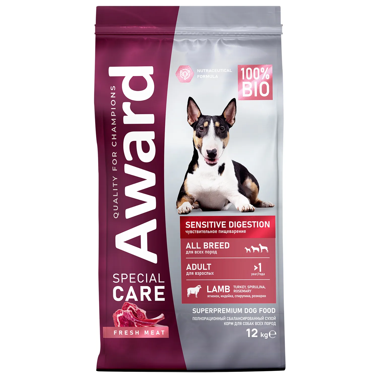 Сухой корм AWARD SPECIAL CARE Sensitive Digestion для взрослых собак всех пород с чувствительным пищеварением со свежим мясом ягненка 12кг
