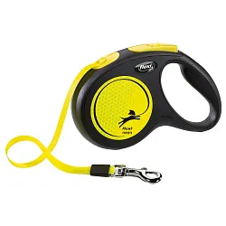 flexi рулетка Neon New М (до 25 кг) лента 5 м, светоотражающая, желтый неон