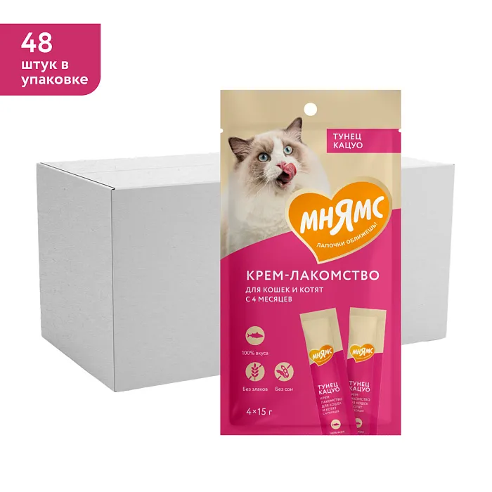Крем-лакомство Мнямс для кошек с тунцом Кацуо 15 г х 4 шт.