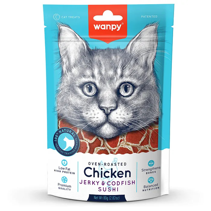Wanpy Cat Лакомство для кошек «суши» из курицы с треской 80 г