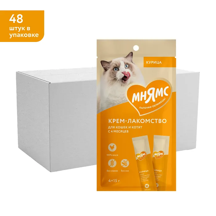 Крем-лакомство Мнямс для кошек с курицей 15 г х 4 шт.