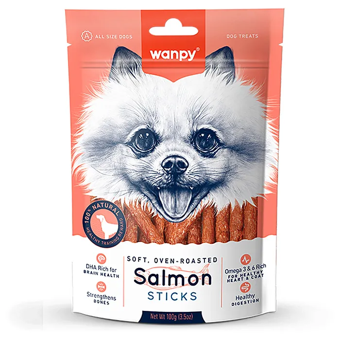 Wanpy Dog Лакомство для собак палочки из нежного лосося 100 г