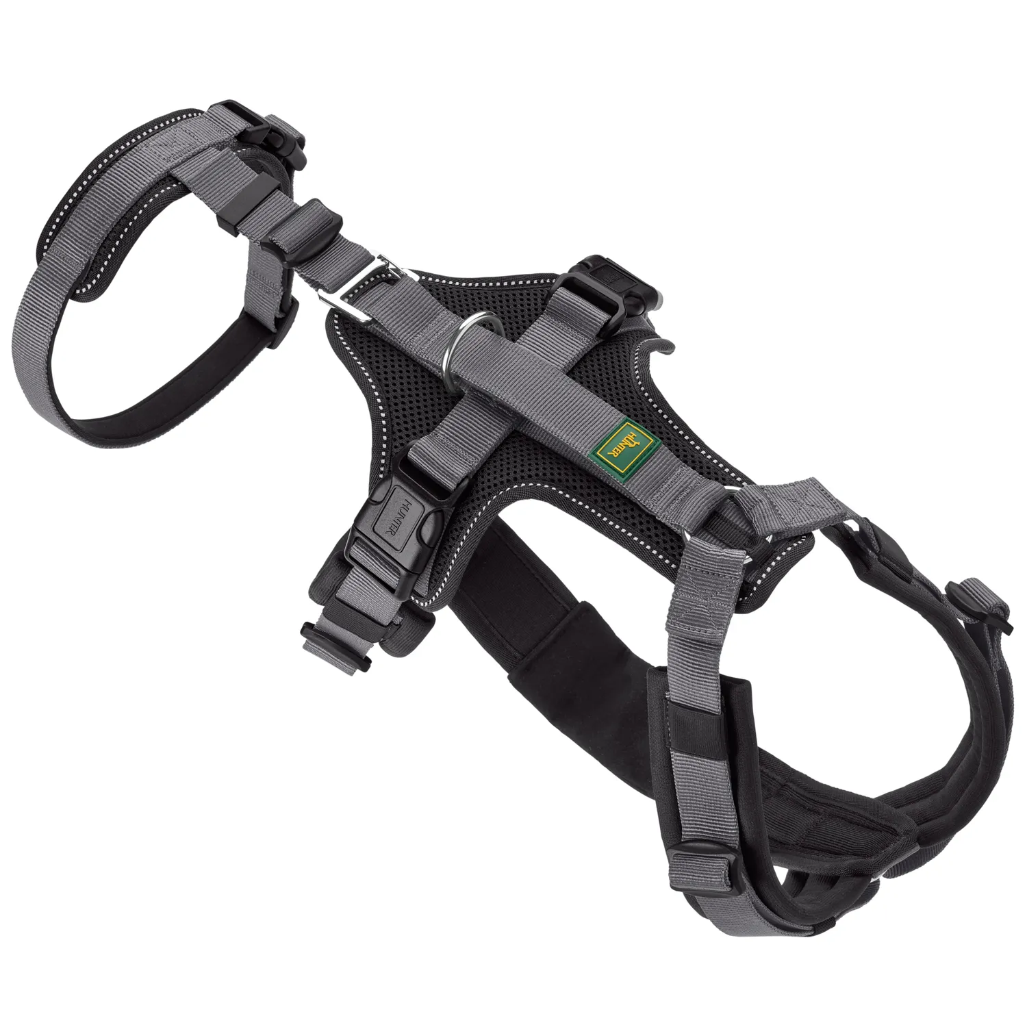 Hunter шлейка для собак Safety Maldon L (66-118 / 69-105 / 2,5 см) с ручкой, нейлон, черный/серый СКИДКА 50%