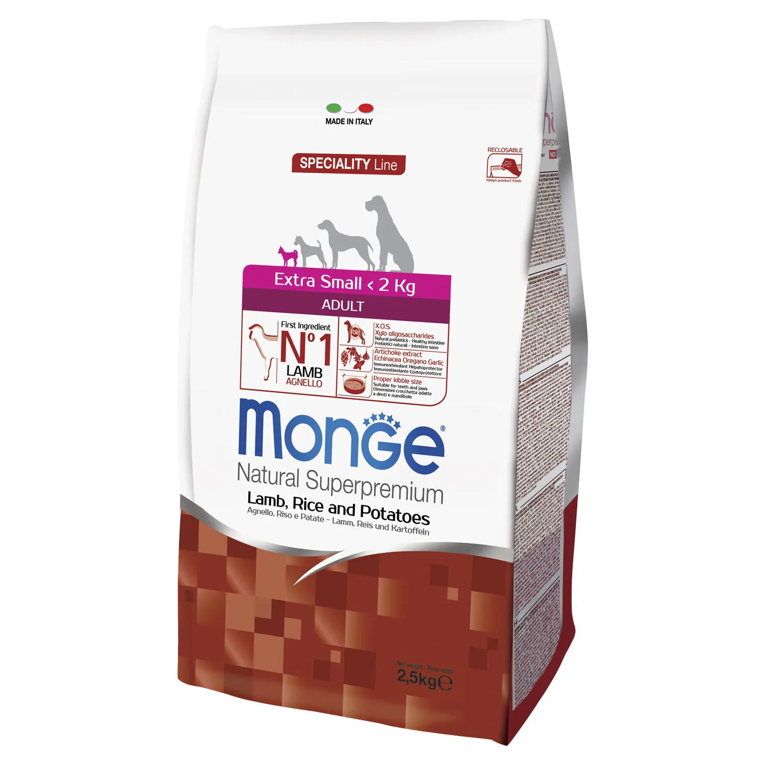 Сухой корм Monge Dog Speciality Line Extra Small для взрослых собак миниатюрных пород, из ягненка с рисом и картофелем 2,5 кг
