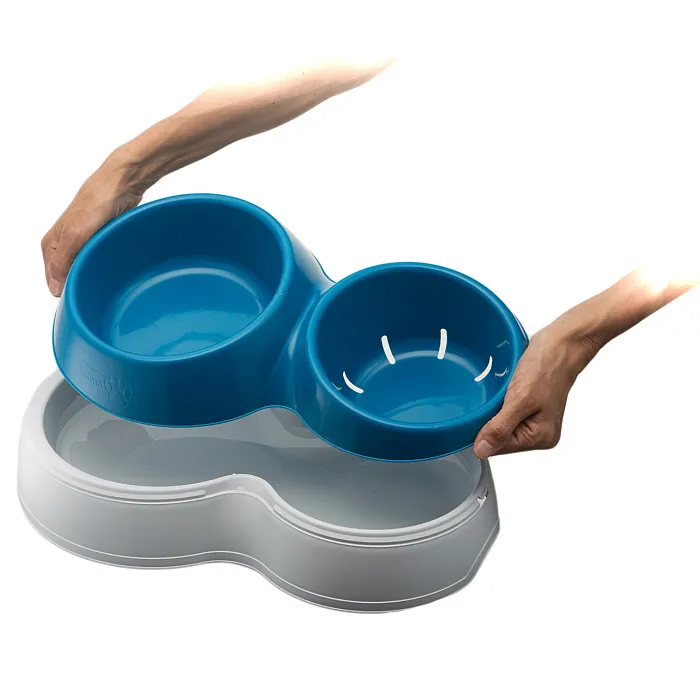 BAMA PET миска для собак двойная CIOTOLOTTO M 1500-1200 мл 44х57х12h см, синяя СКИДКА 50%