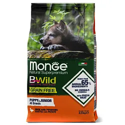 Сухой корм Monge Dog BWild GRAIN FREE Puppy & Junior для щенков, беззерновой, из мяса утки с картофелем 2,5 кг Сухой корм Monge Dog BWild GRAIN FREE Puppy & Junior для щенков, беззерновой, из мяса утки с картофелем 2,5 кг