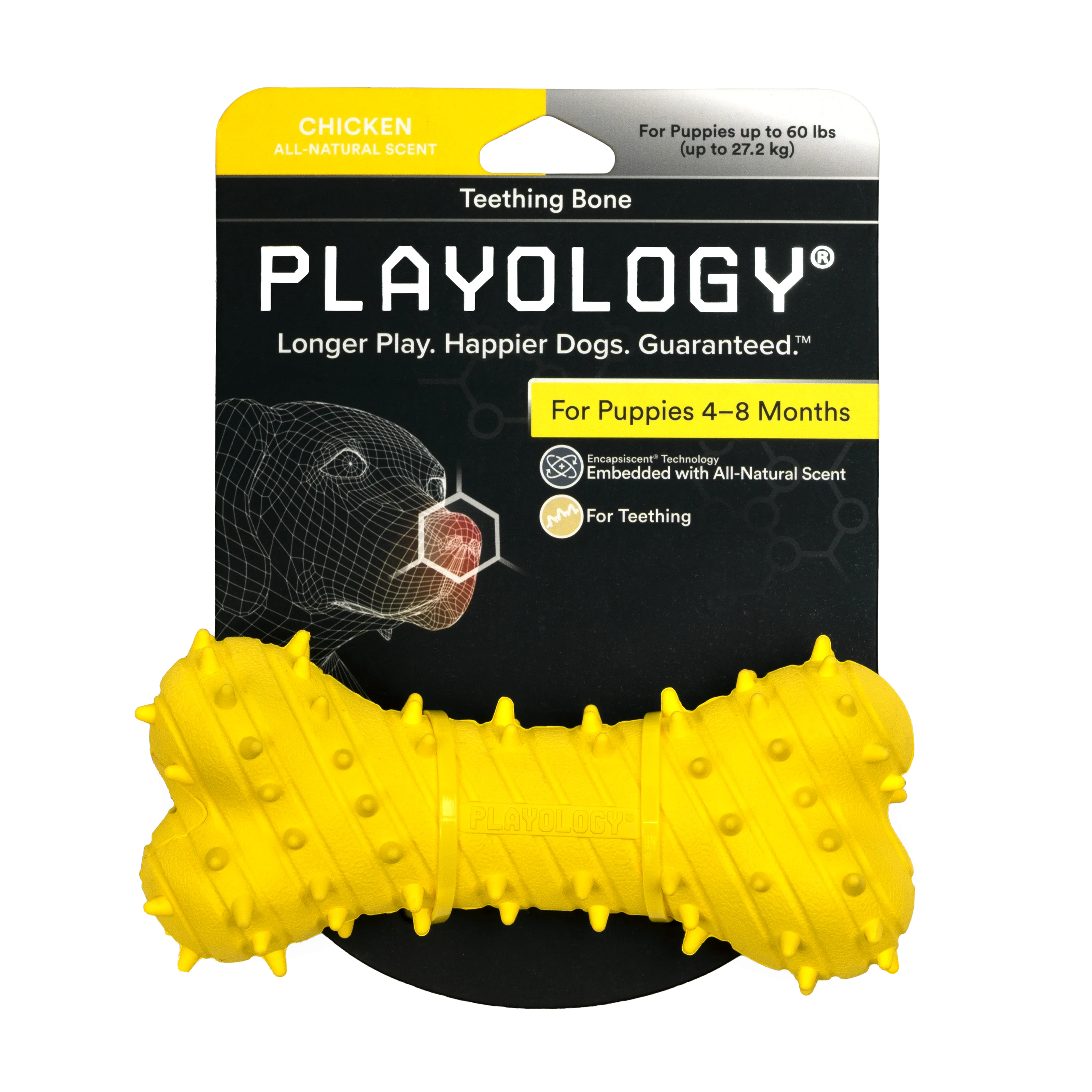 Playology дентальная жевательная косточка PUPPY TEETHING BONE для щенков 4-8 месяцев с ароматом курицы, цвет желтый СКИДКА 50%