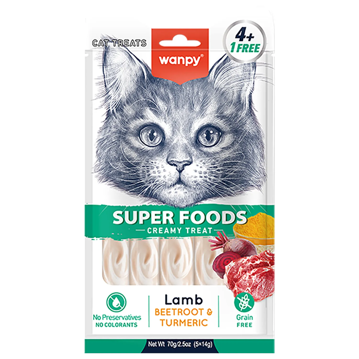 Wanpy Cat Лакомство для кошек «нежное пюре» из ягненка со свеклой и куркумой 70 г