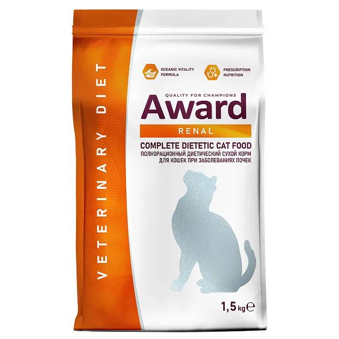 Диетический корм AWARD VETERINARY DIET RENAL для взрослых кошек при заболеваниях почек 1,5 кг