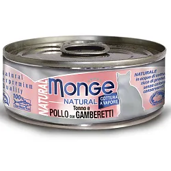 Влажный корм Monge Cat Natural для кошек, из тунца с курицей и креветками, консервы 80 г Влажный корм Monge Cat Natural для кошек, из тунца с курицей и креветками, консервы 80 г