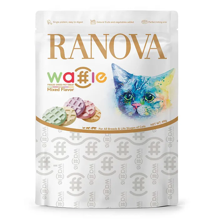 Лакомство Ranova для кошек сублимированное Вафли микс вкусов: козье молоко, клюква, тыква, черника, ячмень, 60 г