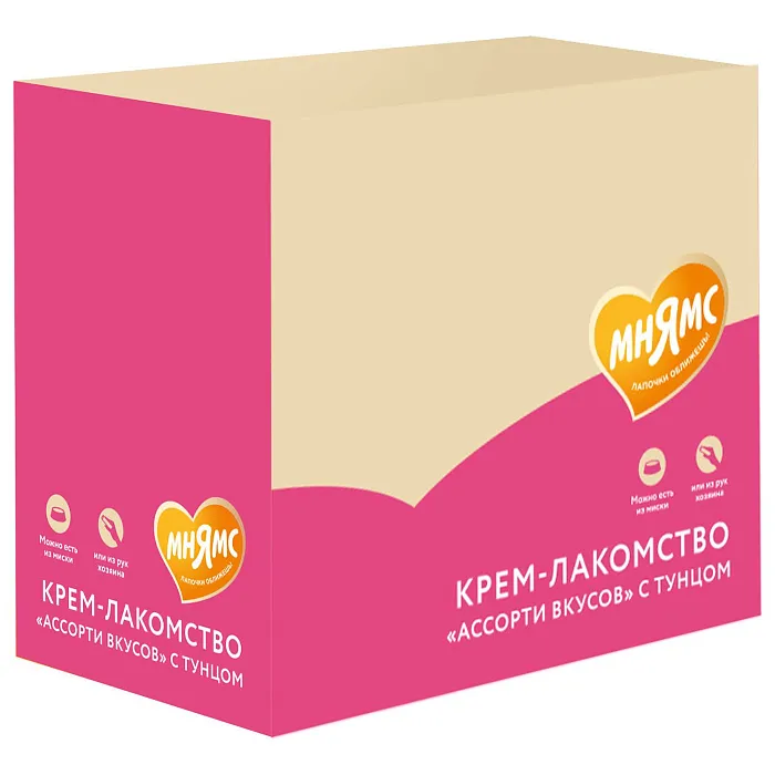 Крем-лакомство Мнямс для кошек и котят с 4 месяцев "Ассорти вкусов" с тунцом 15 г х 60 шт.