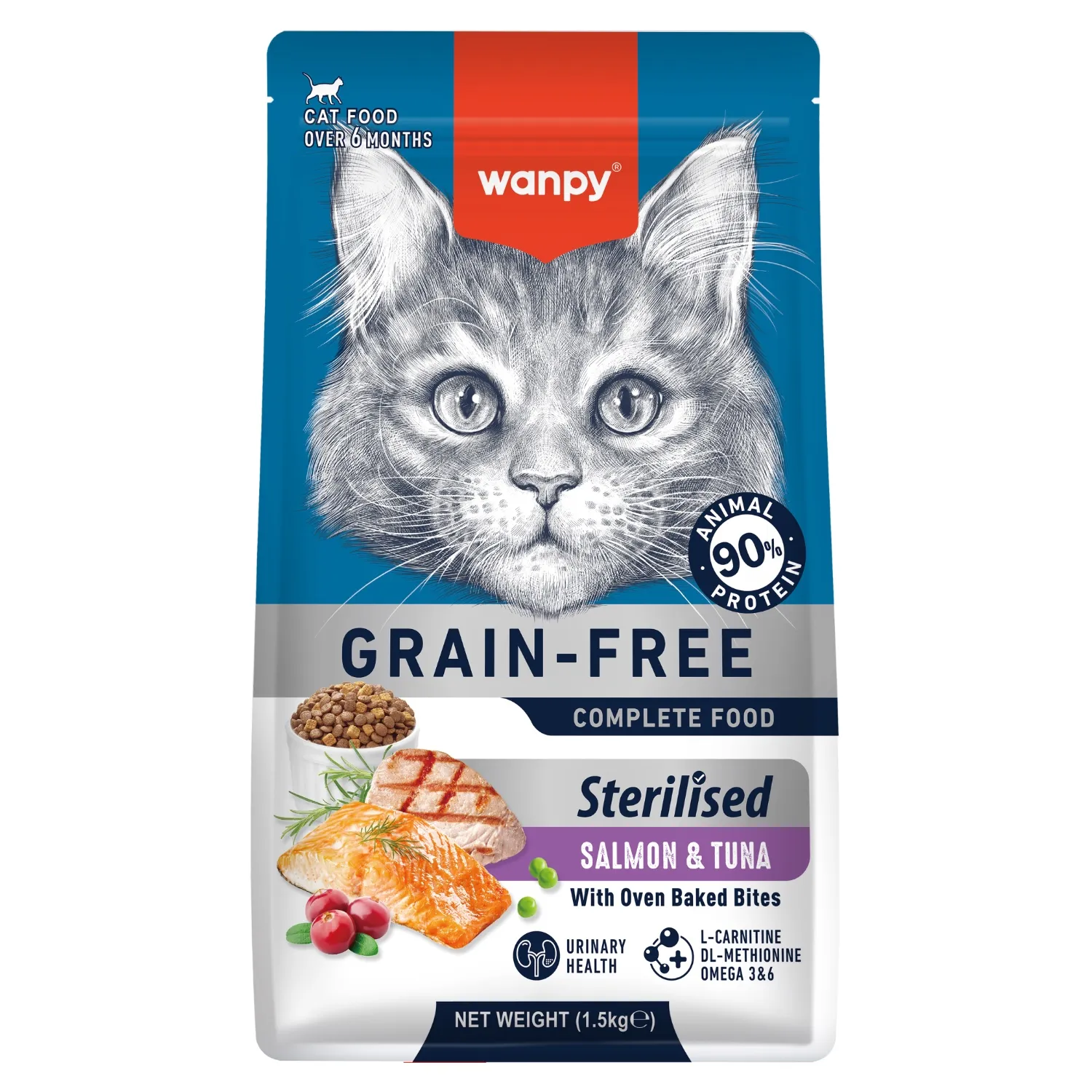 Сухой корм Wanpy Cat беззерновой с лососем и тунцом для стерилизованных кошек 1,5 кг