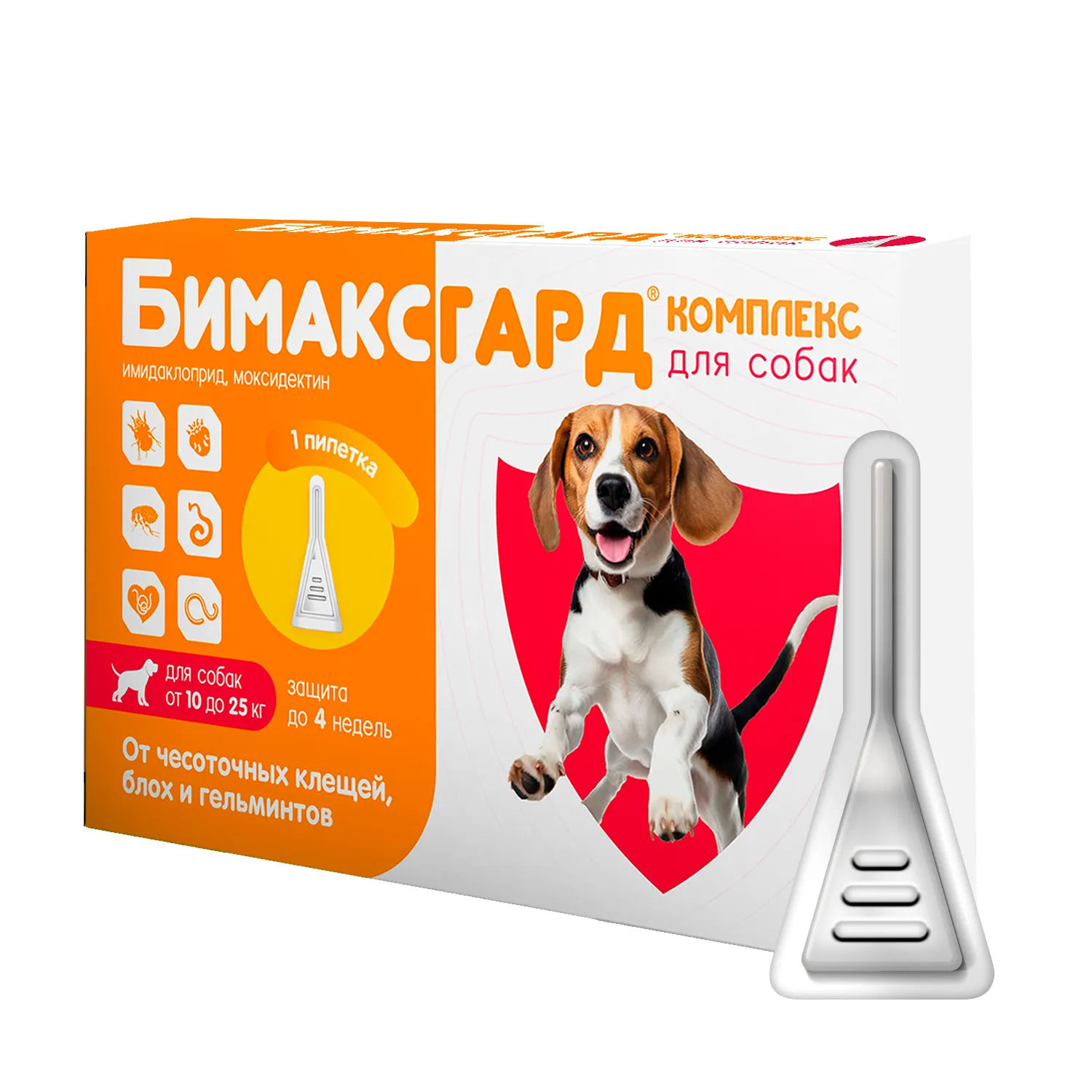 Бимаксгард® КОМПЛЕКС капли для собак 10-25 кг от чесоточных клещей, блох и гельминтов (1 пипетка х 2,5 мл)