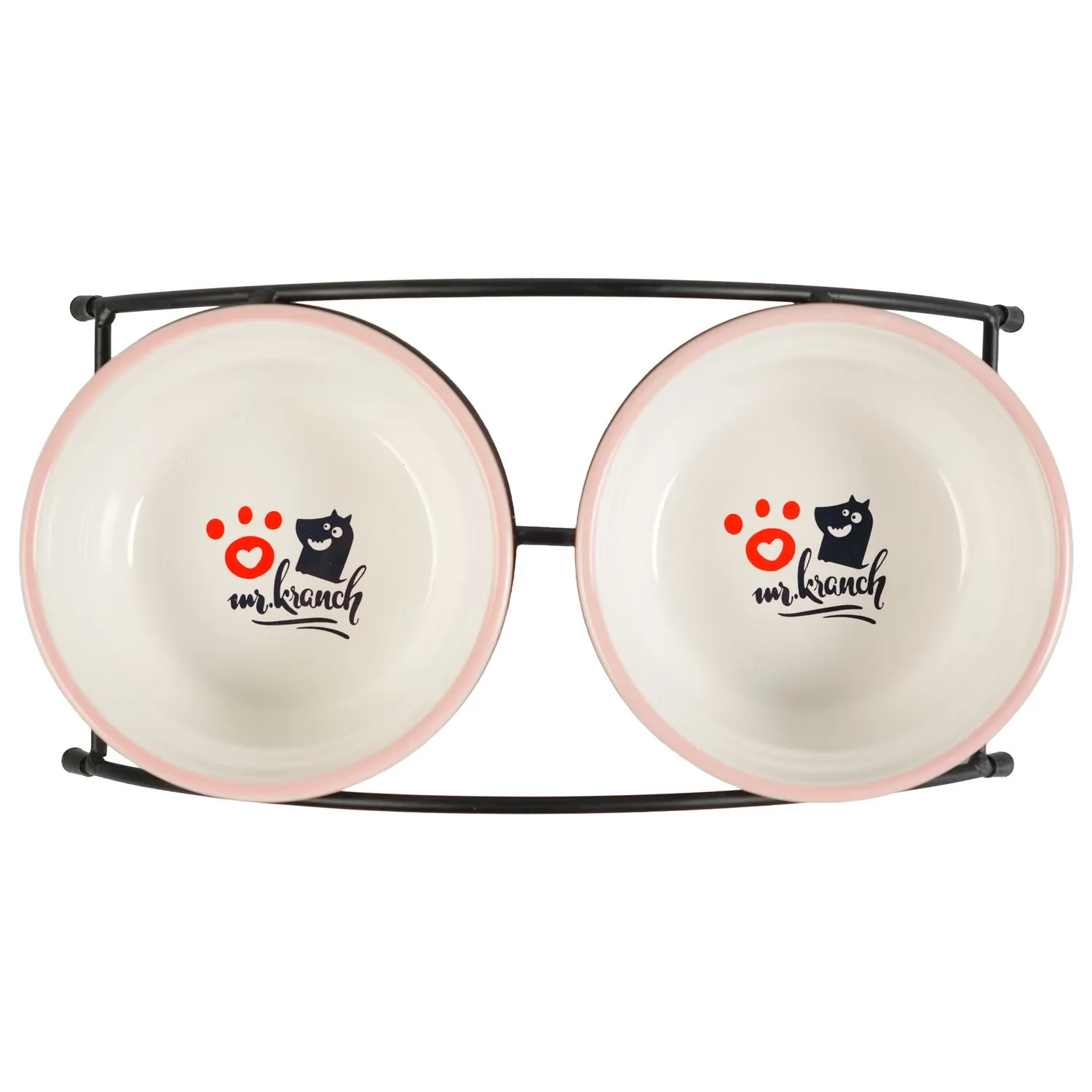 Миски Mr.Kranch на подставке для собак и кошек двойные 2x290 мл с лапкой розовые