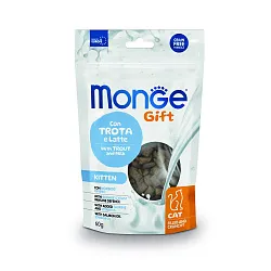 Лакомство Monge Gift Kitten для котят "Хрустящие подушечки с начинкой" с форелью и молоком 60 г Лакомство Monge Gift Kitten для котят "Хрустящие подушечки с начинкой" с форелью и молоком 60 г