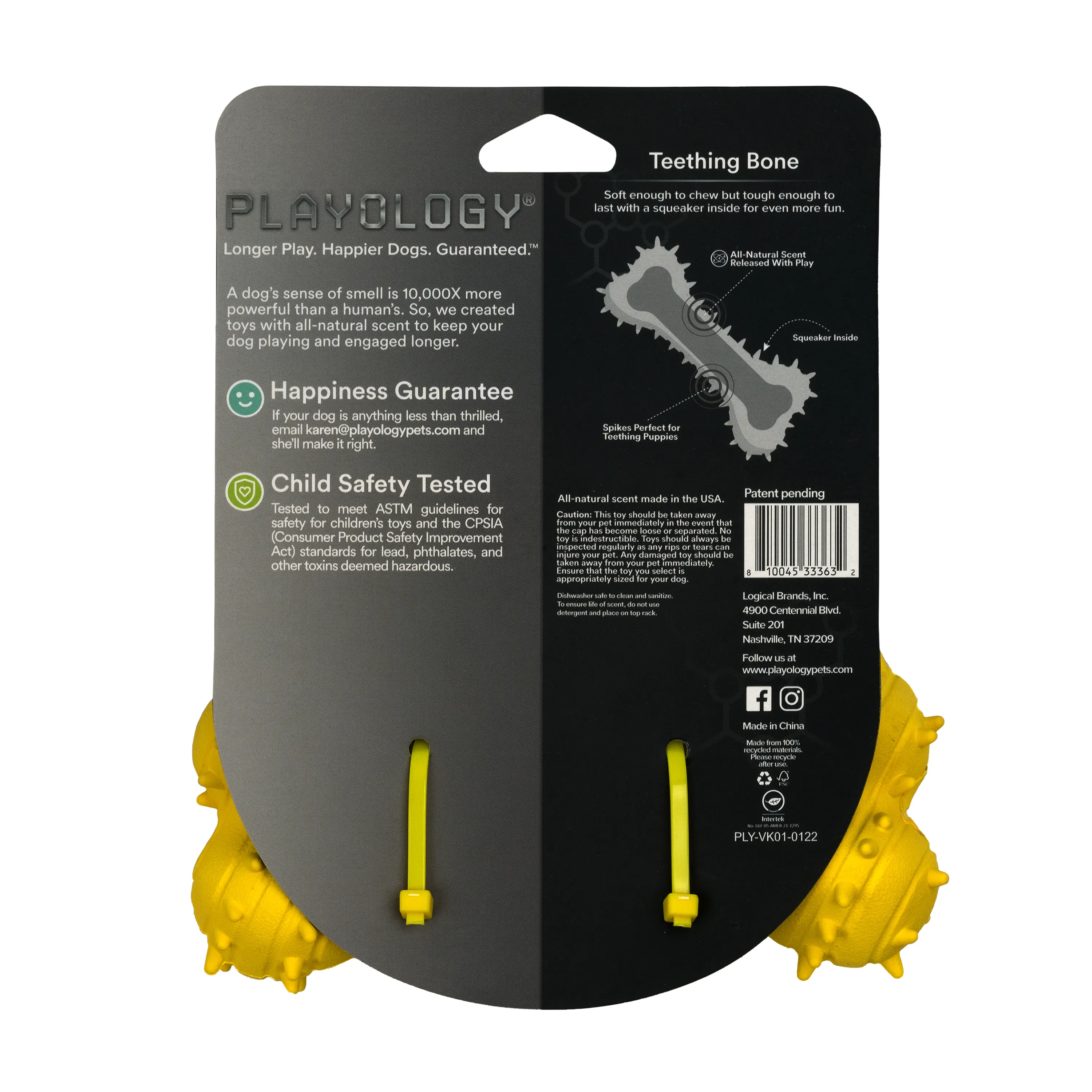 Playology дентальная жевательная косточка PUPPY TEETHING BONE для щенков 4-8 месяцев с ароматом курицы, цвет желтый СКИДКА 50%