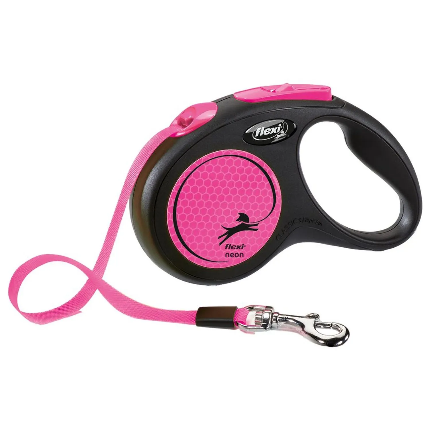 flexi рулетка Neon New S (до 15 кг) лента 5 м, светоотражающая,розовый неон