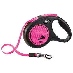 flexi рулетка Neon New M (до 25 кг) лента 5 м, светоотражающая,розовый неон
