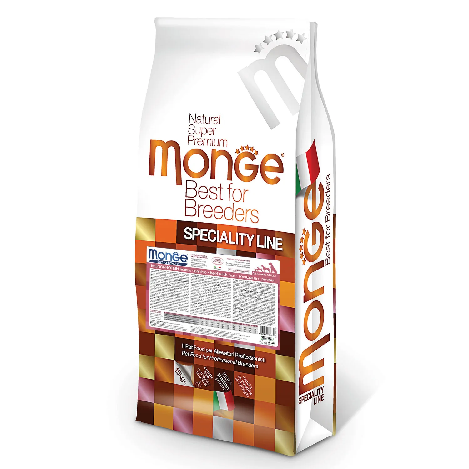 Сухой корм Monge Dog PFB Specialty Monoprotein для взрослых собак всех пород с говядиной и рисом 15 кг