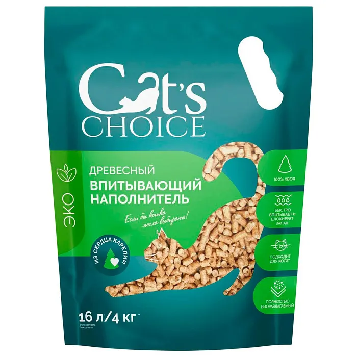 Древесный впитывающий наполнитель Cat's choice 16 л/4 кг
