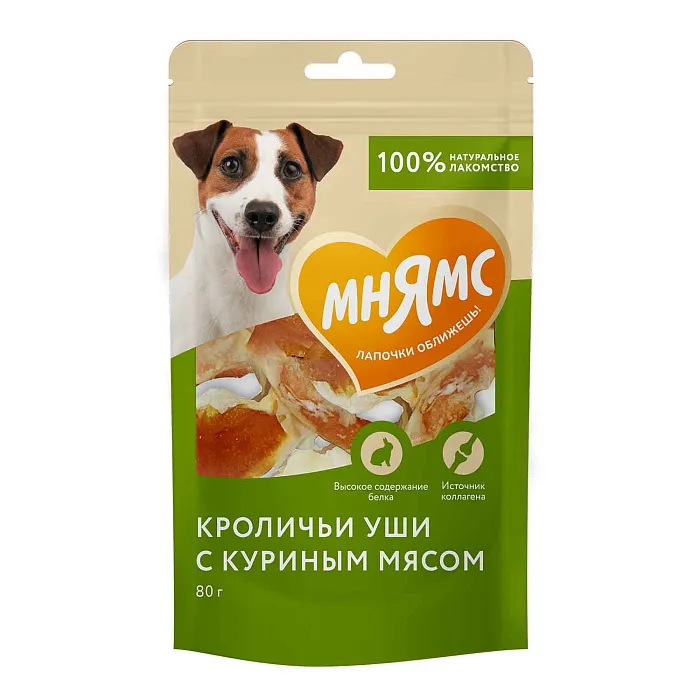 Лакомство Мнямс На каждый день для собак Кроличьи уши с куриным мясом 80 г