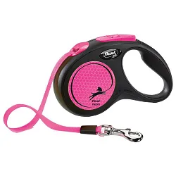 flexi рулетка Neon New S (до 15 кг) лента 5 м, светоотражающая,розовый неон