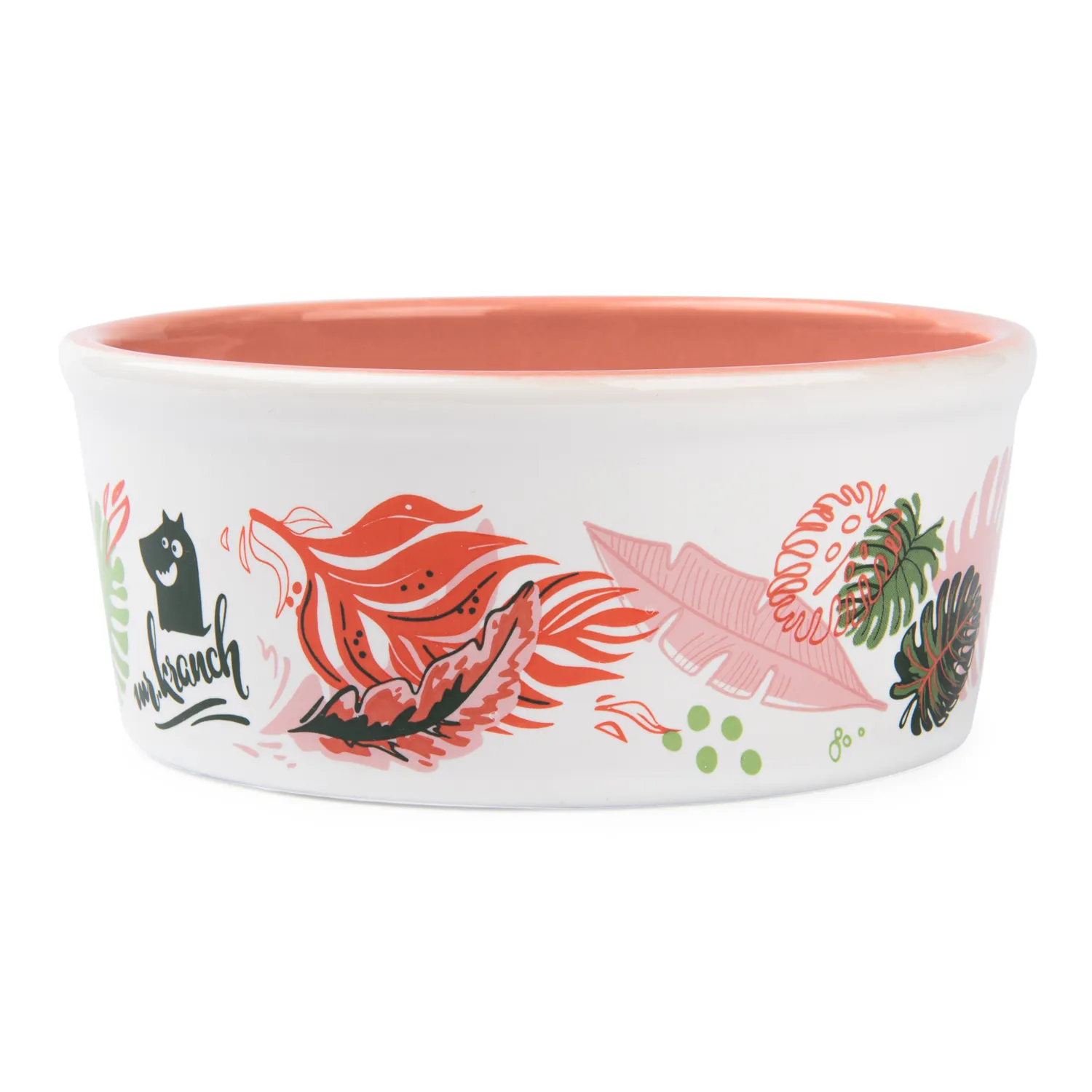Миска Mr.Kranch для собак и кошек из фарфора Тропики 450мл розовая
