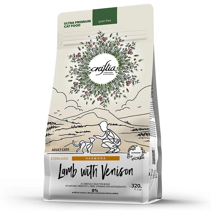 Сухой корм CRAFTIA HARMONA для стерилизованных кошек из ягненка с олениной 320 г