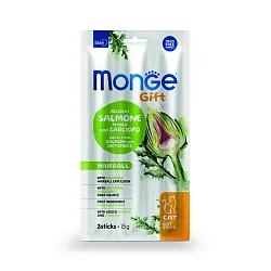 Лакомство Monge Gift Hairball для кошек "Мягкие палочки" с лососем и артишоком для вывода шерсти 15 г Лакомство Monge Gift Hairball для кошек "Мягкие палочки" с лососем и артишоком для вывода шерсти 15 г
