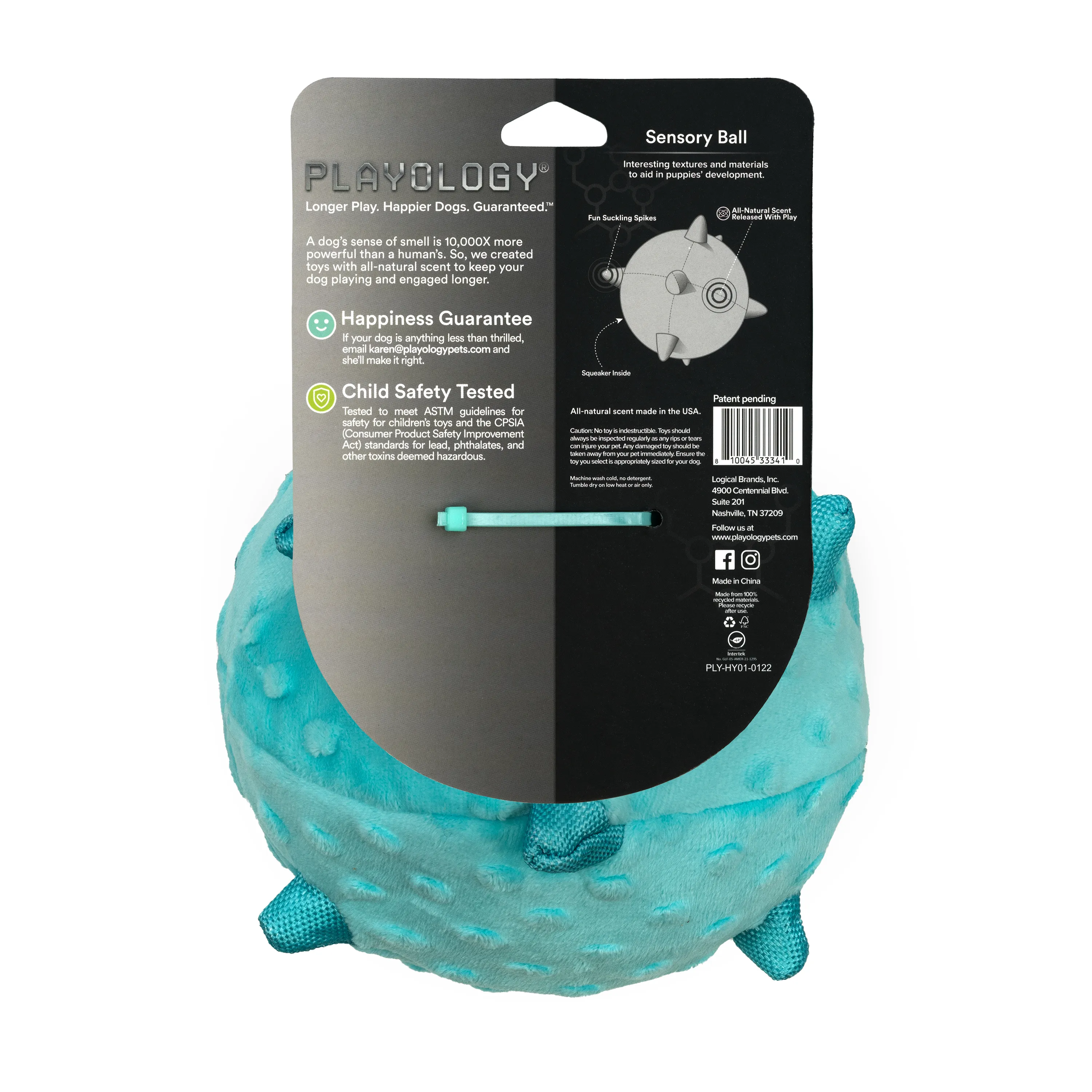 Сенсорный плюшевый мяч Playology PUPPY SENSORY BALL 15 см для щенков средних и крупных пород 8-16 недель с ароматом арахиса, цвет голубой СКИДКА 50%
