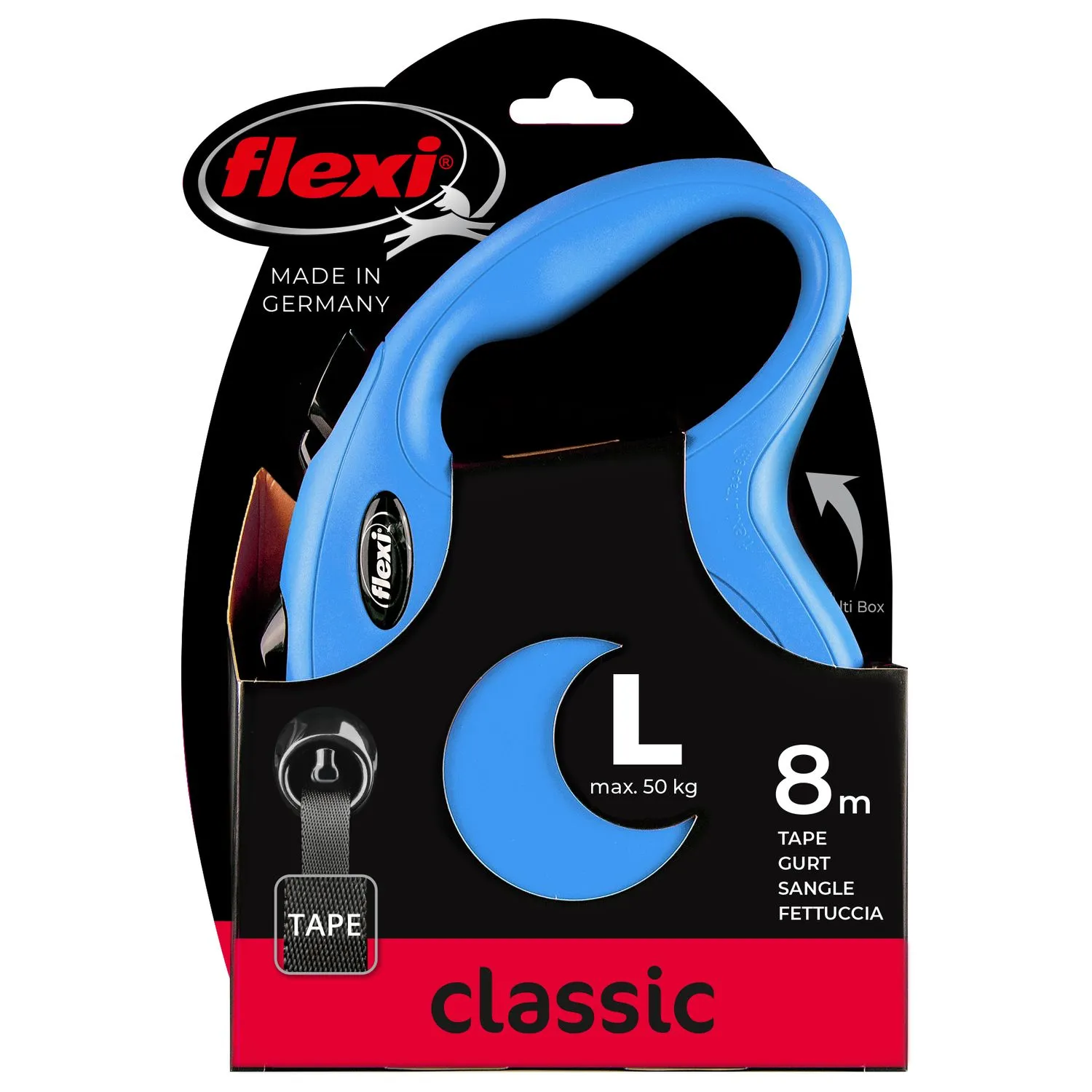 flexi рулетка New Classic L (до 50 кг) лента 8 м синяя