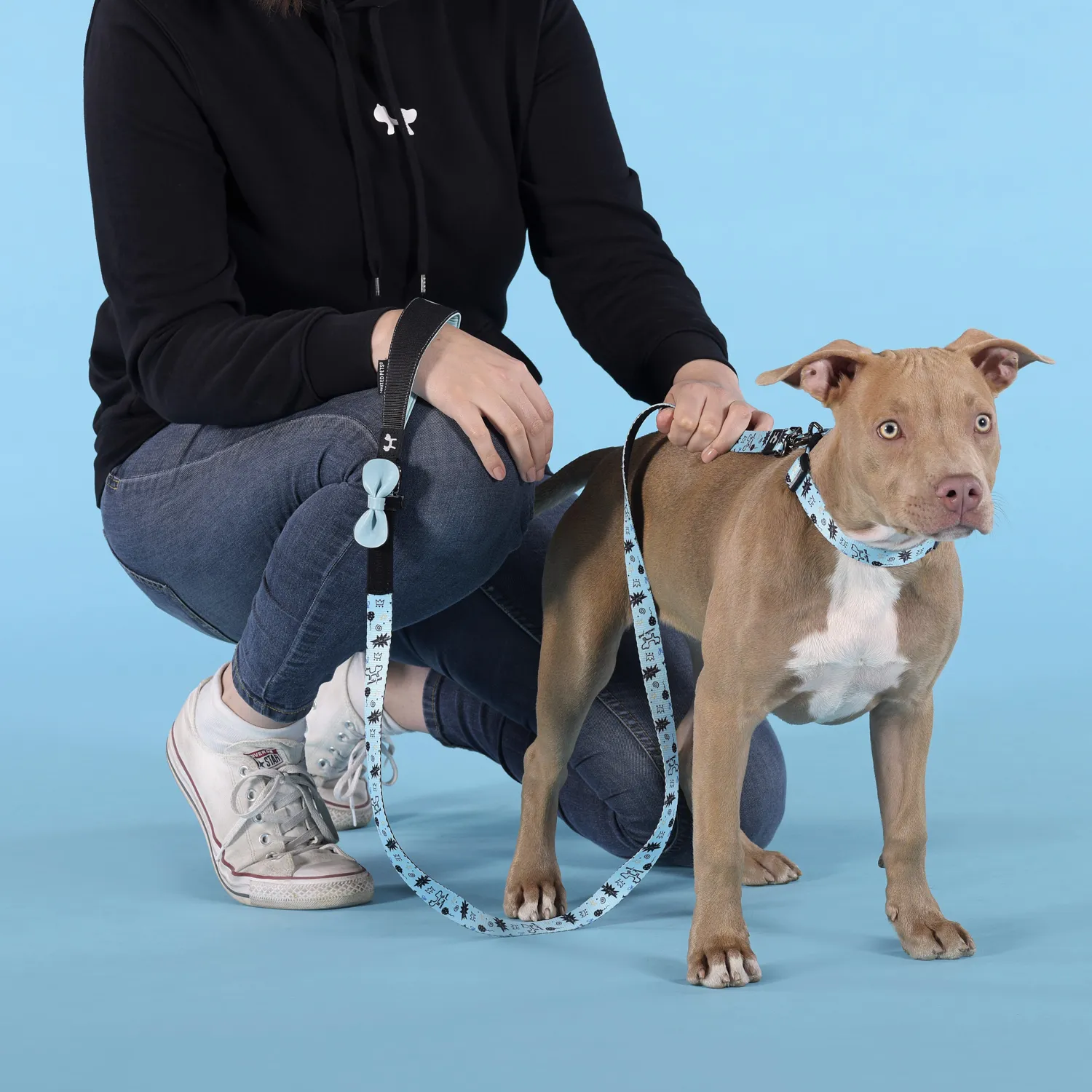 Поводок United Pets для собак Complete me Writing 140 см, 20 мм, голубой с рисунком СКИДКА 40%